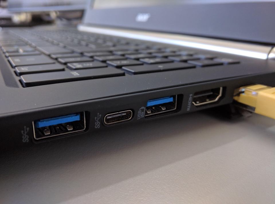 Ports on the side of a laptop, including USB-C and HDMI