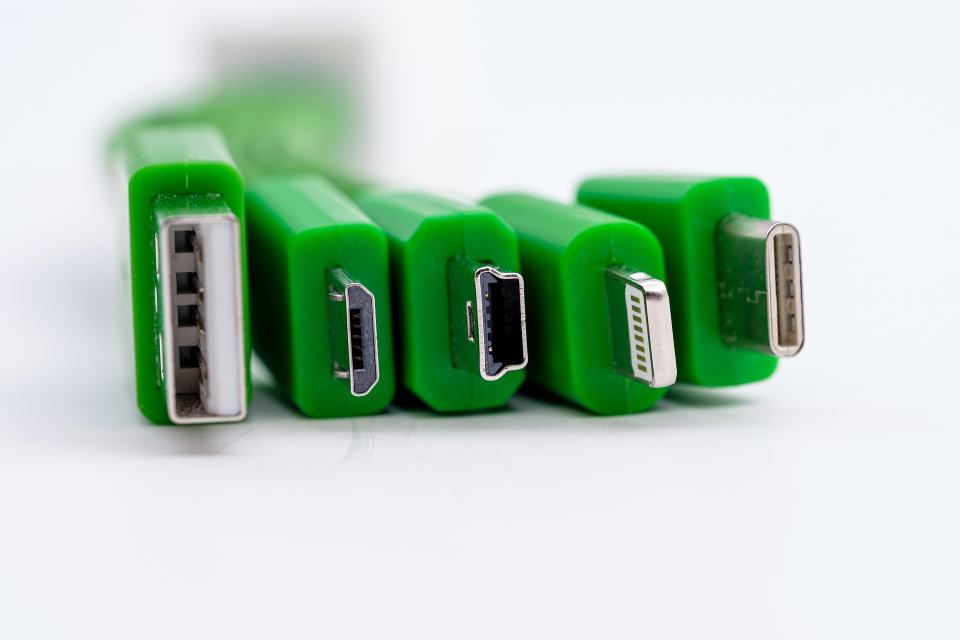 Several USB plug types side by side